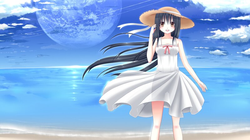 anime girl on beach with moon