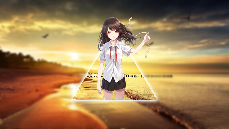 Anime Girl on Beach — Yellow, Dramatic