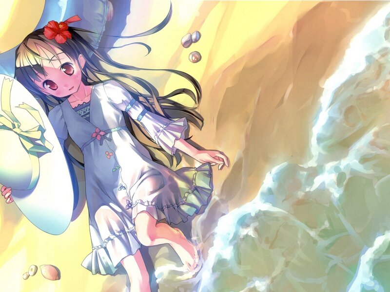 Anime Girl on Beach — Yellow, Serene