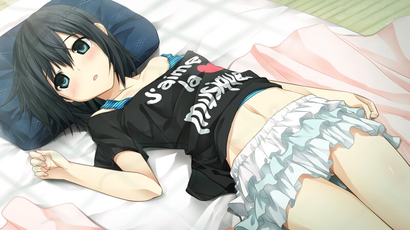 Anime Girl on Bed — Black, Relaxed, Morning