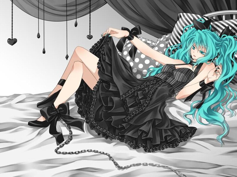 Anime Girl on Bed — Black
