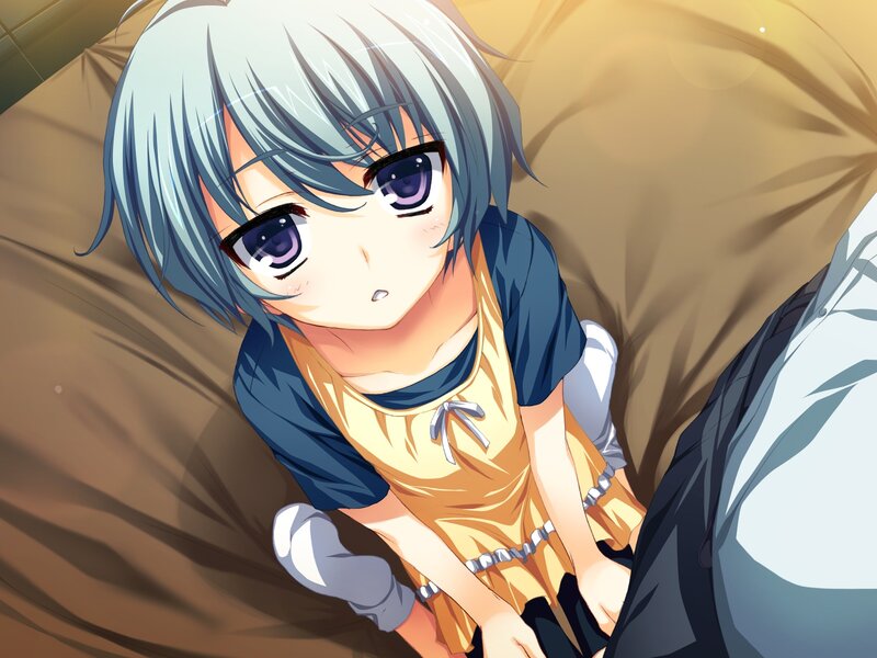 Anime Girl on Bed — Blue, Calm, Pillow
