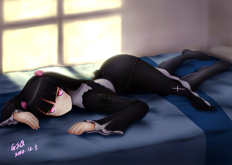 Anime Girl on Bed — Blue, Calm