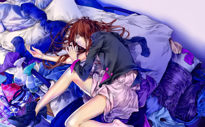 Anime Girl on Bed — Blue, Dramatic