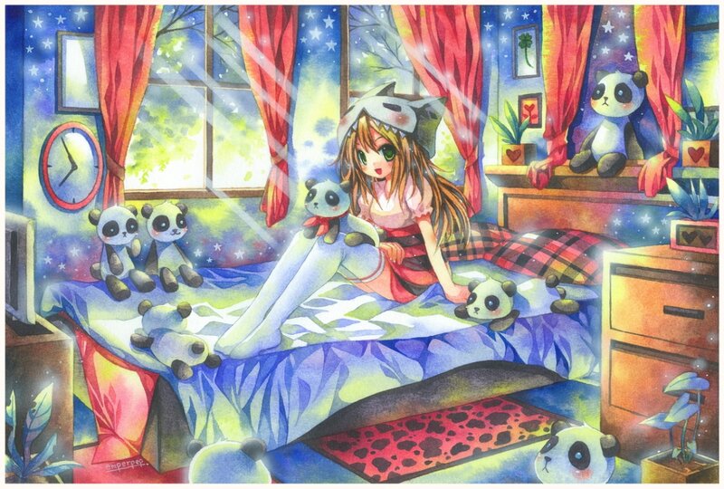 Anime Girl on Bed — Blue, Dreamy