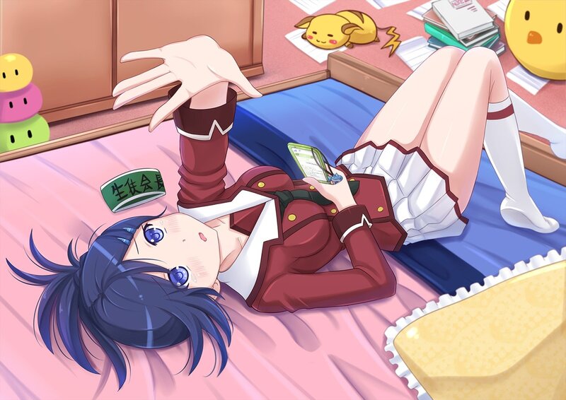 Anime Girl on Bed — Blue, Relaxed, Night