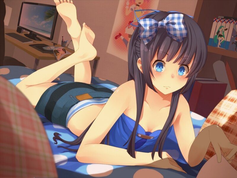 Anime Girl on Bed — Blue, Relaxed