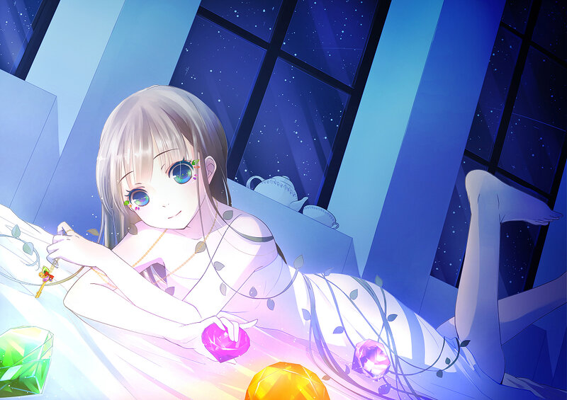 Anime Girl on Bed — Blue, Serene