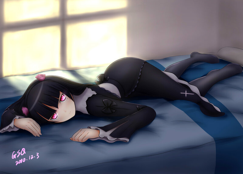 Anime Girl on Bed — Blue