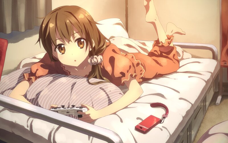 Anime Girl on Bed — Brown, Relaxed