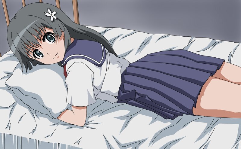 Anime Girl on Bed — Gray, Calm