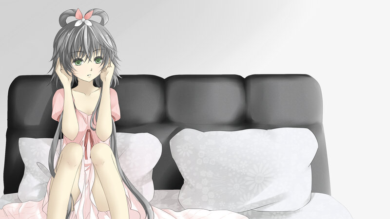 Anime Girl on Bed — Gray