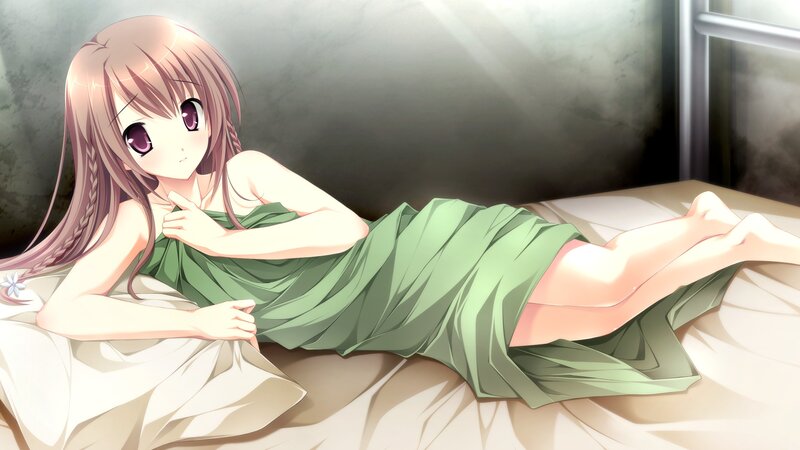 Anime Girl on Bed — Green, Calm, Green Dress