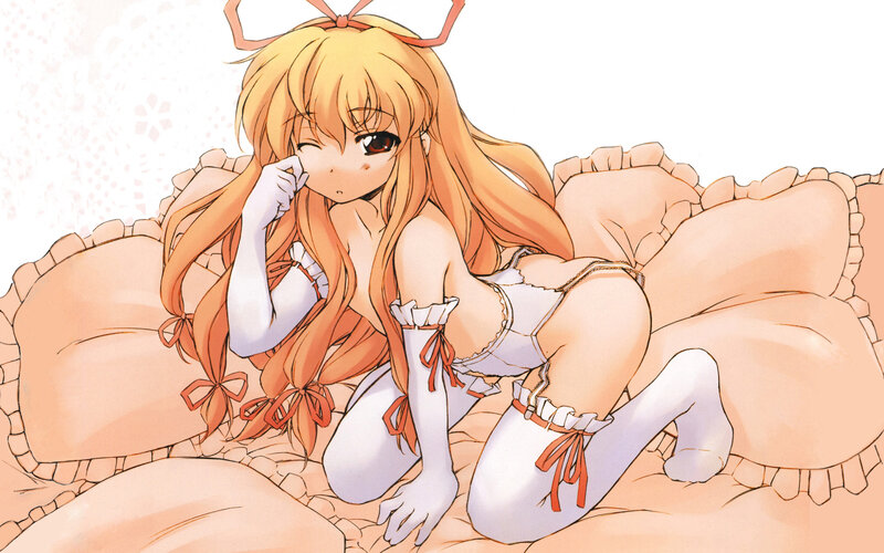 Anime Girl on Bed — Orange, Playful