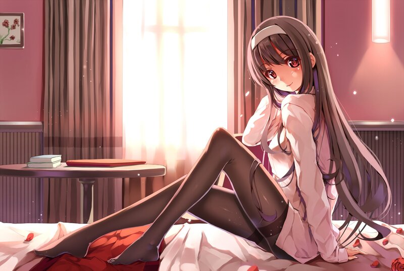 Anime Girl on Bed — Pink, Calm, Morning, Digital Art, Window