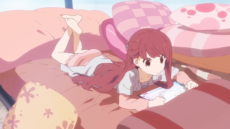 Anime Girl on Bed — Pink, Calm, Morning, Pillows