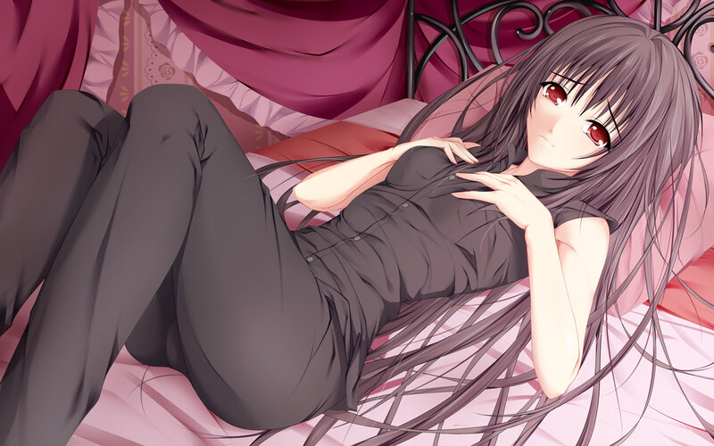 Anime Girl on Bed — Pink, Calm, Pillow, Curtain