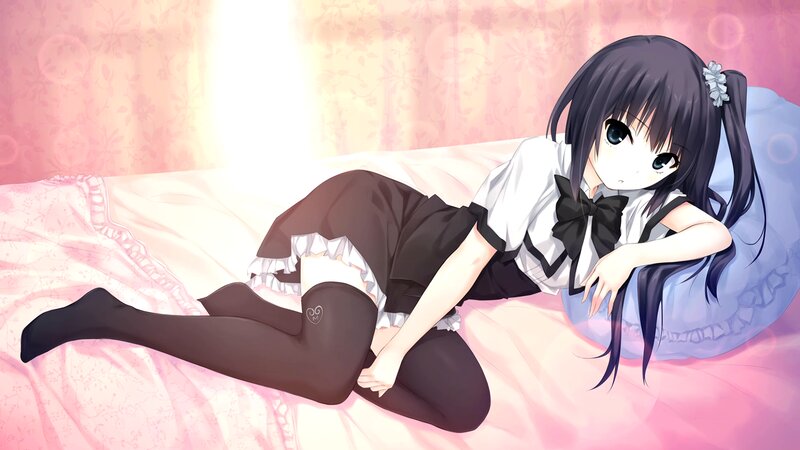 Anime Girl on Bed — Pink, Calm, Pillow, Tights