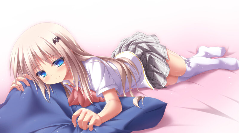 Anime Girl on Bed — Pink, Calm, School Uniform