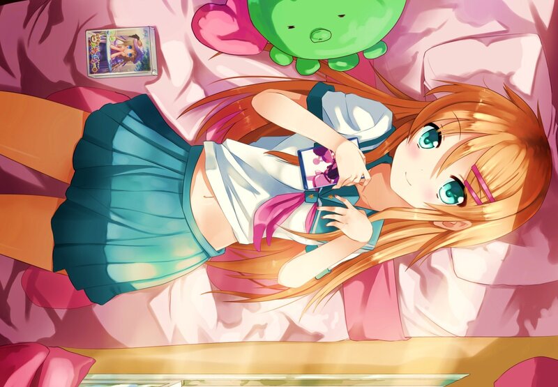 Anime Girl on Bed — Pink, Calm