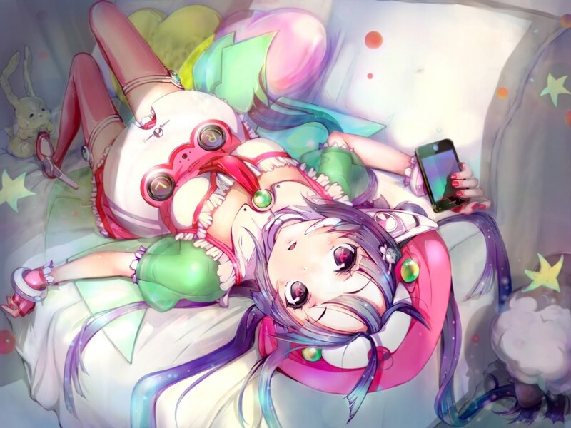 Anime Girl on Bed — Pink, Dreamy, Digital Art