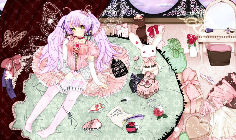 Anime Girl on Bed — Pink, Dreamy
