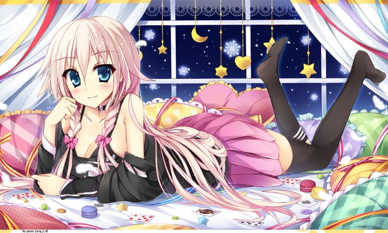 Anime Girl on Bed — Pink, Playful, Night