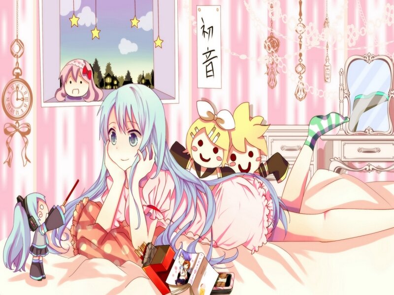 Anime Girl on Bed — Pink, Playful