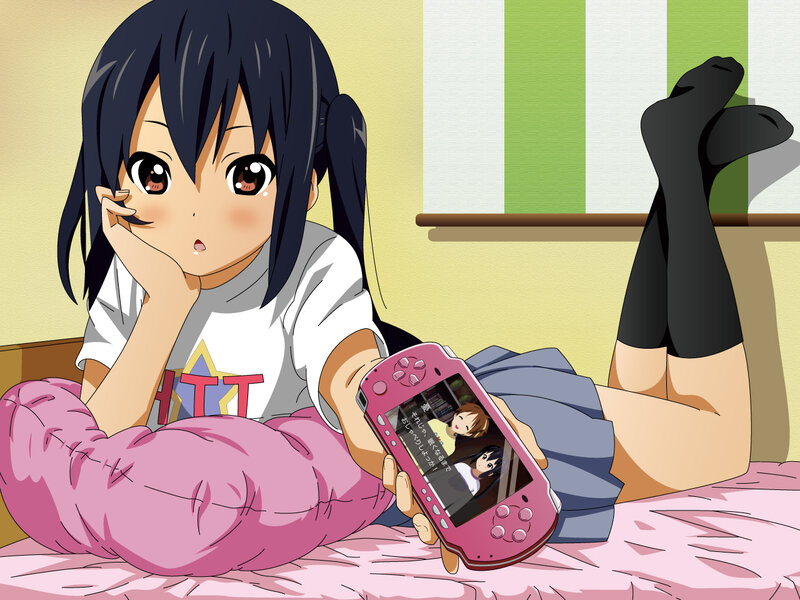 Anime Girl on Bed — Pink, Relaxed, Pillow