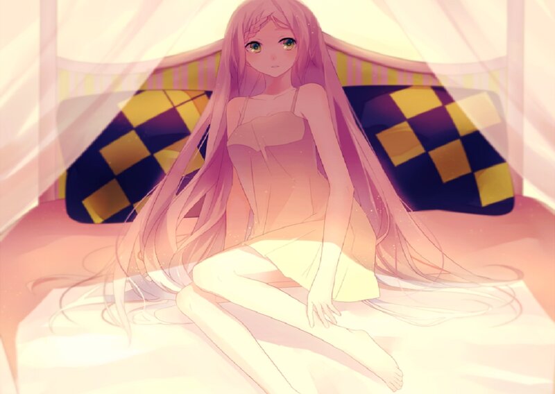 Anime Girl on Bed — Pink, Serene