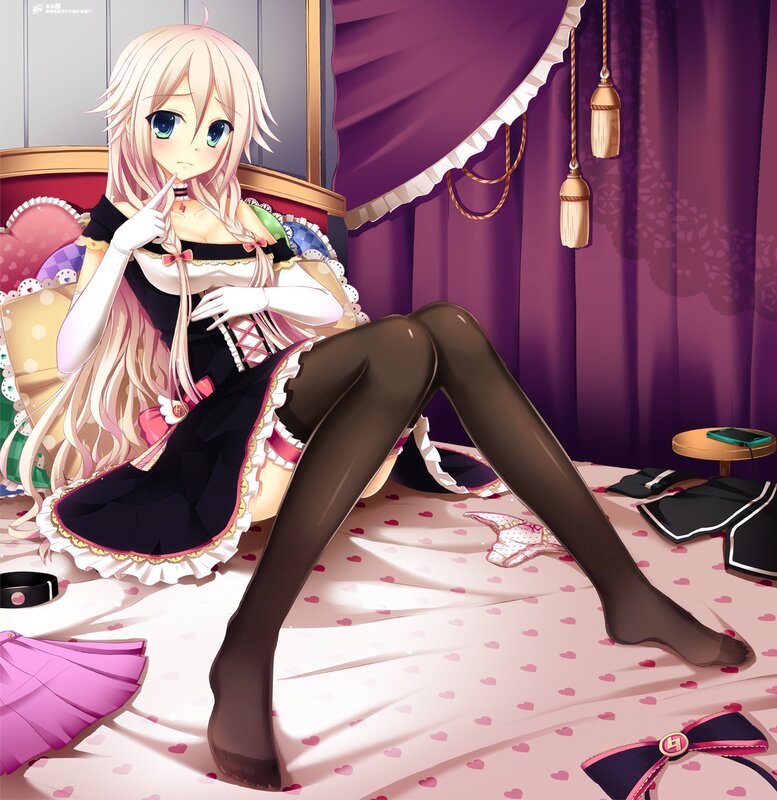 Anime Girl on Bed — Purple, Calm, Digital Art, Curtains