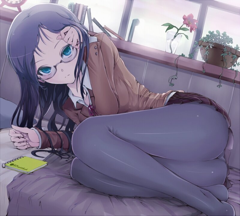 Anime Girl on Bed — Purple, Calm, Morning