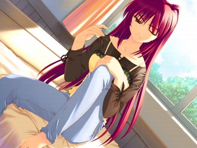 Anime Girl on Bed — Purple, Calm, Morning, Window