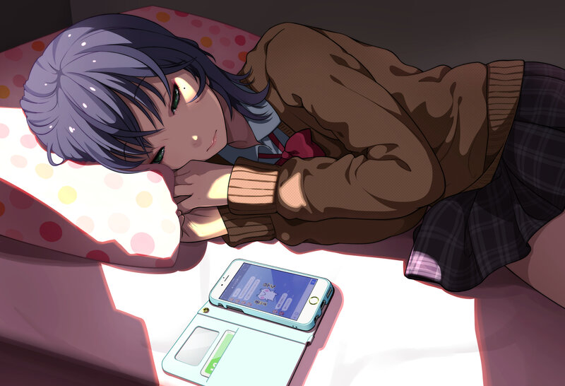 Anime Girl on Bed — Purple, Calm, Night, Phone
