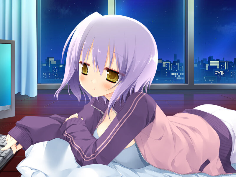 Anime Girl on Bed — Purple, Calm, Night