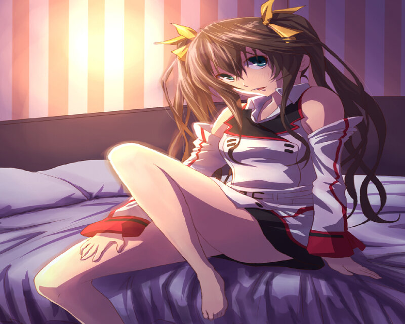Anime Girl on Bed — Purple, Calm, Sunset