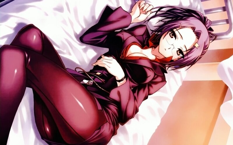 Anime Girl on Bed — Purple, Calm