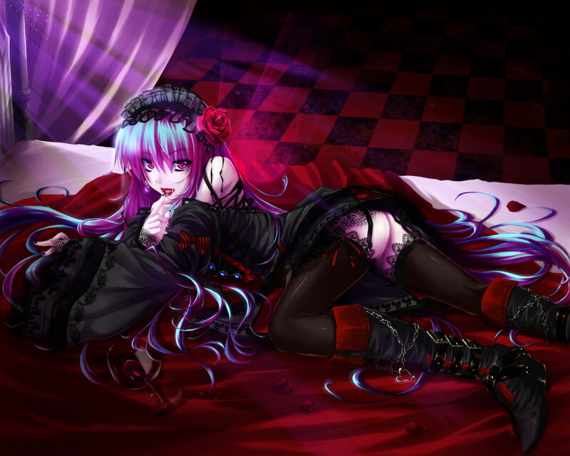 Anime Girl on Bed — Purple, Dramatic, Night
