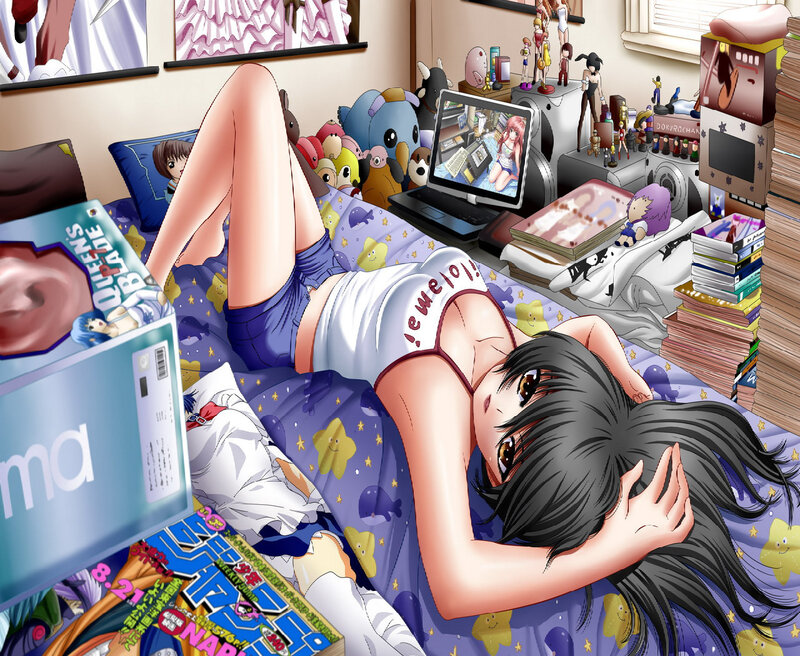 Anime Girl on Bed — Purple, Relaxed
