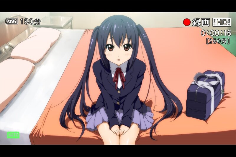 anime girl on bed recording