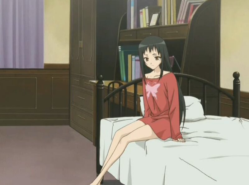 Anime Girl on Bed — Red, Calm