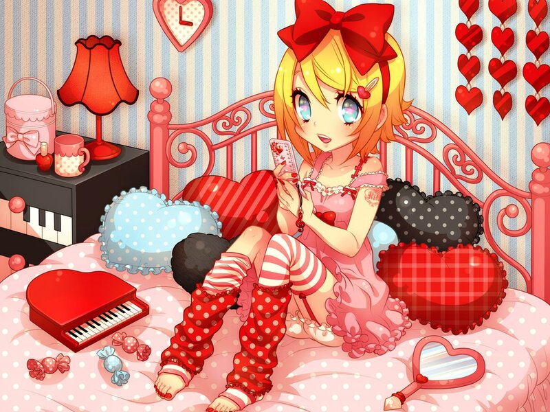 Anime Girl on Bed — Red