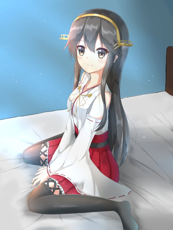 Anime Girl on Bed — White, Calm, Digital Art, Headband