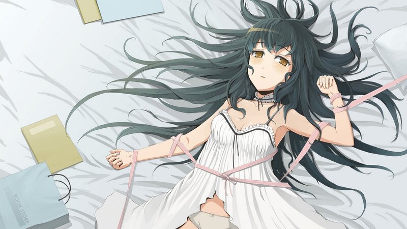 Anime Girl on Bed — White, Calm, Dress, Book