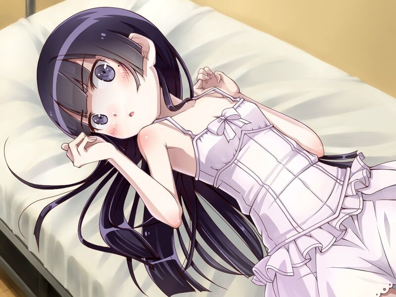 Anime Girl on Bed — White, Calm, Dress, Long Hair