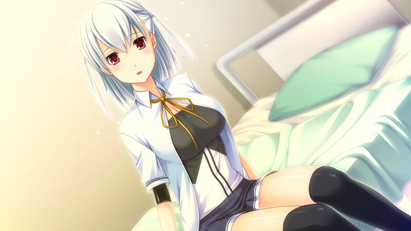 Anime Girl on Bed — White, Calm, Morning, Pillow, School Uniform
