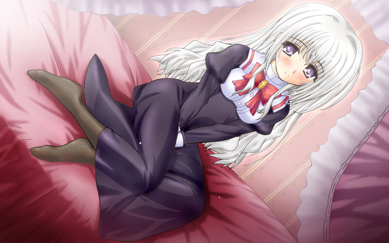 Anime Girl on Bed — White, Calm, School Uniform