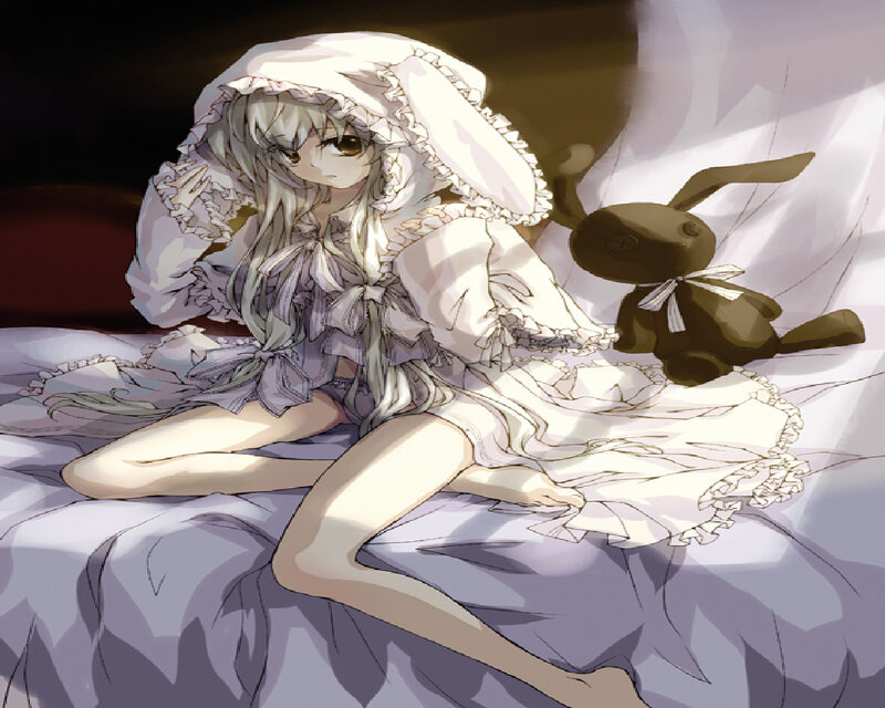 Anime Girl on Bed — White, Calm