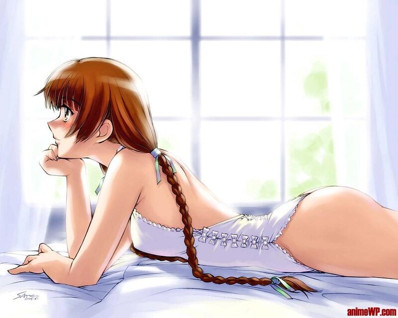 Anime Girl on Bed — White