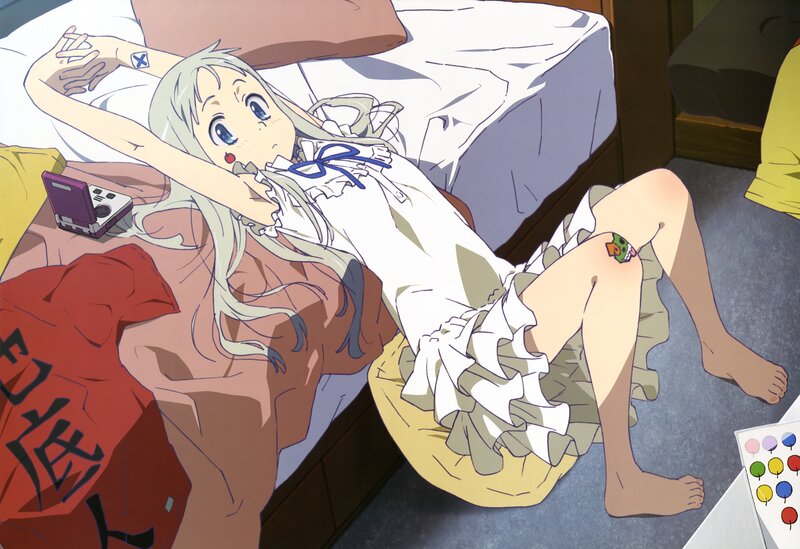 anime girl on bed with game